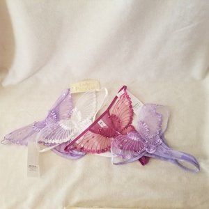 4 Lady Princess Butterfly Nylon Spandex Lavender, White, Plum Size 6 Thongs NWT